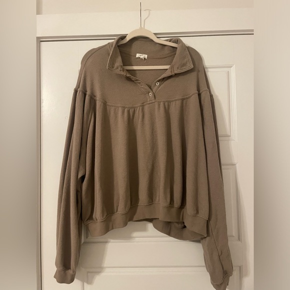 aerie Tops - Aerie Tan Collared Sweatshirt